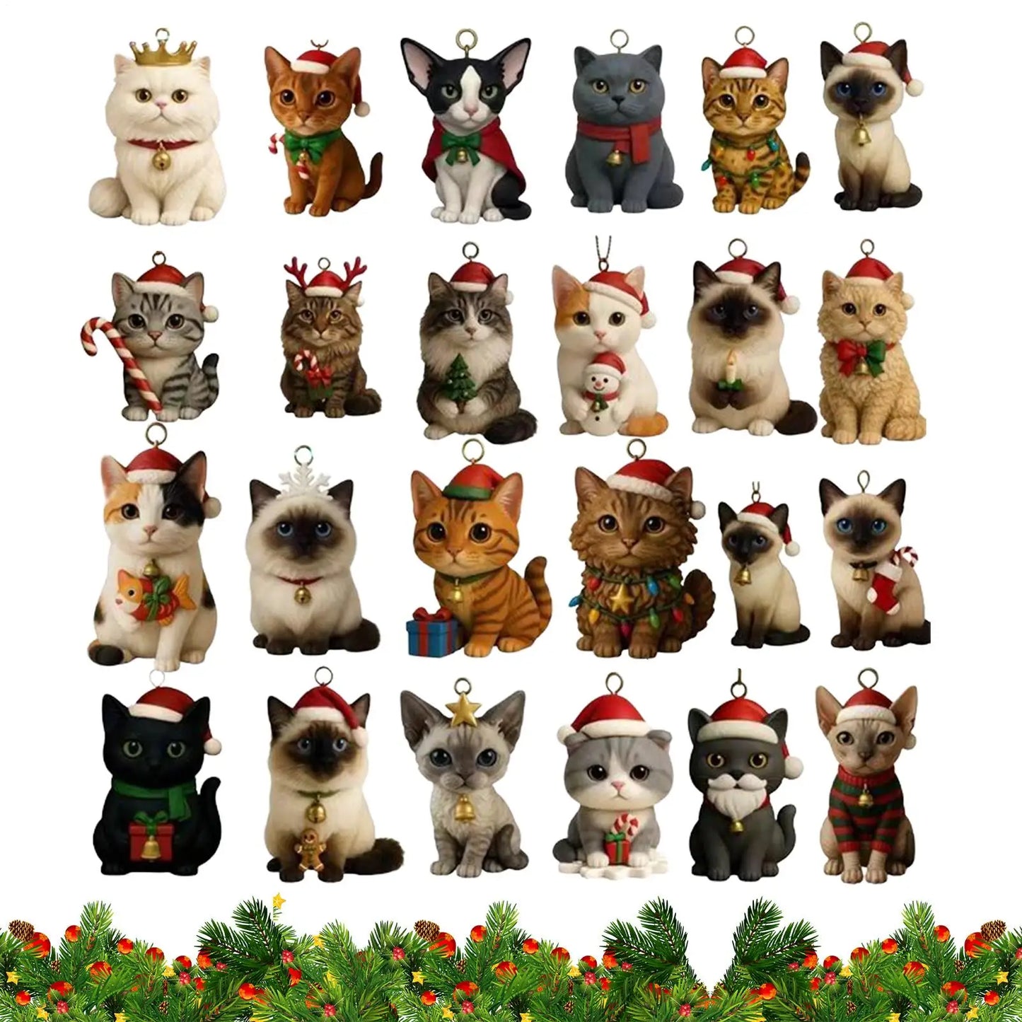 Avvento Felino - Calendario dell'Avvento con 24 Gatti in Acrilico - Idea Regalo Natale per Amanti dei Gatti