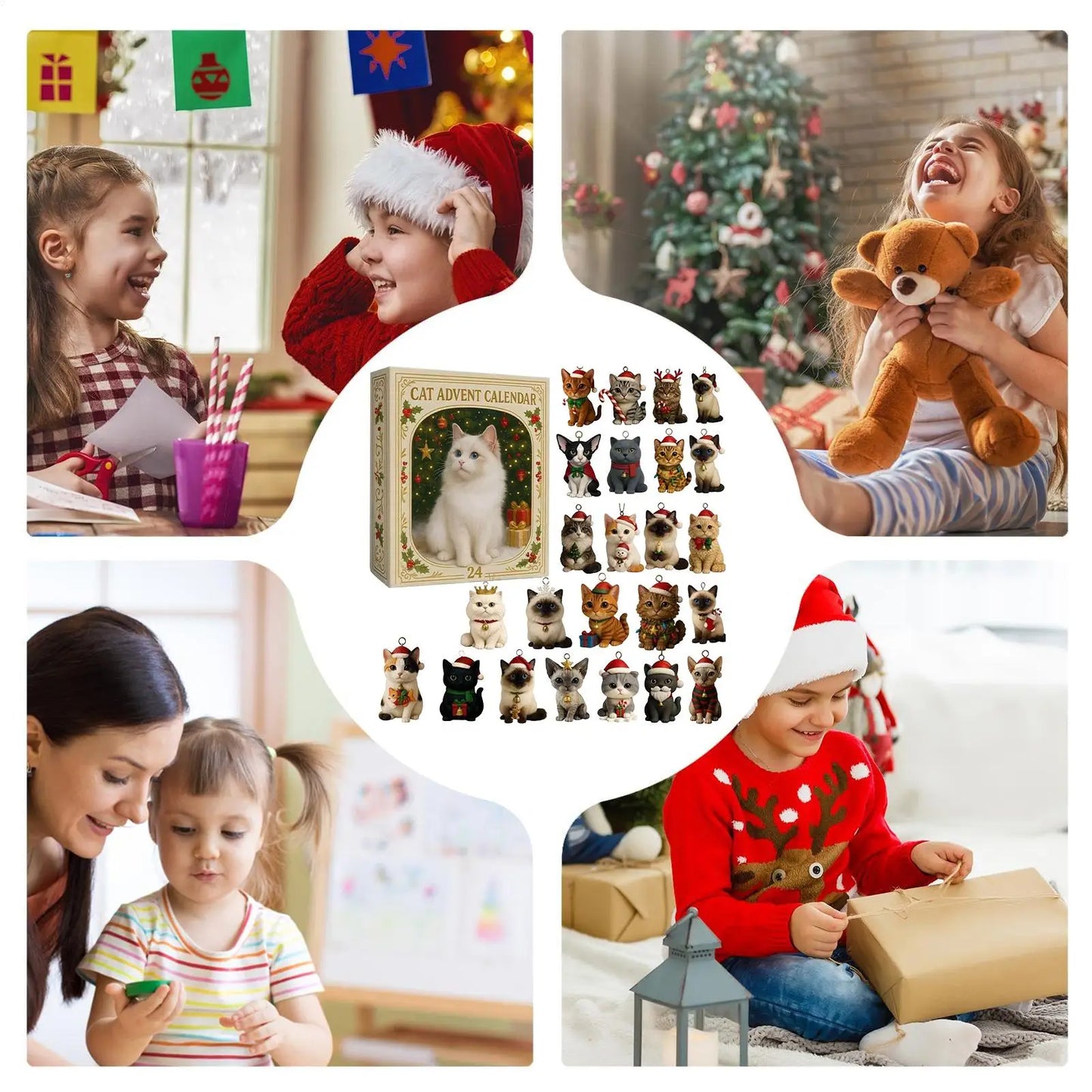 Avvento Felino - Calendario dell'Avvento con 24 Gatti in Acrilico - Idea Regalo Natale per Amanti dei Gatti